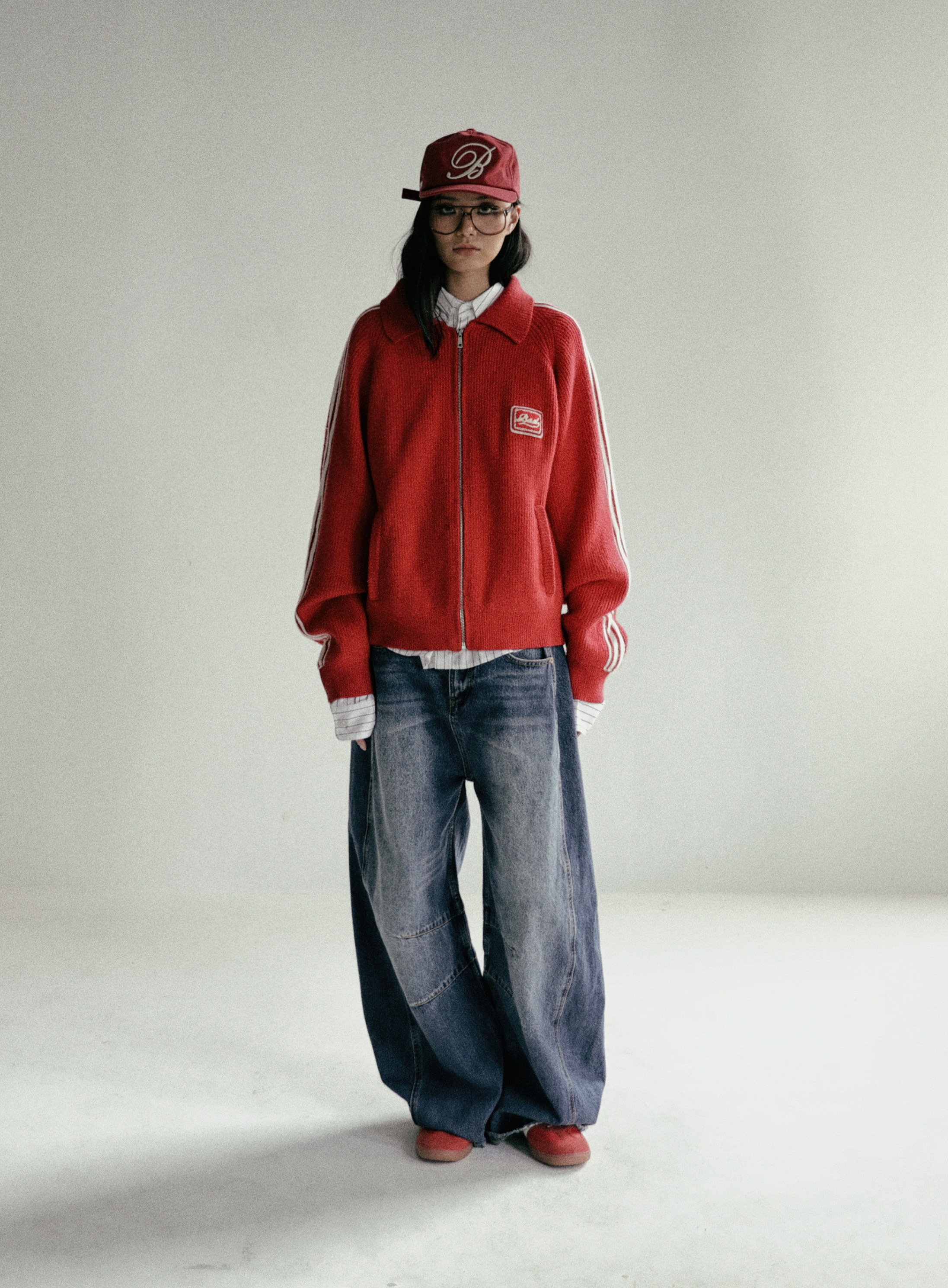 【BADBLOOD】 BILLY TRACK ZIP-UP SWEATER : RED