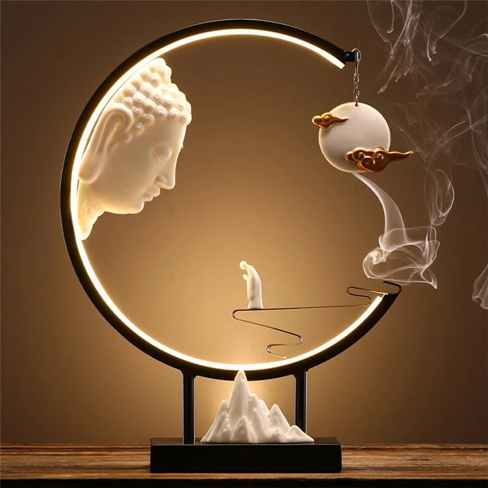 LEDライト 煙逆流　倒流香 流川香 台座 香炉 お香ホルダー 香炉用品 セラミック 置物 開運 風水 ドラゴンボール お香立て 幻想 インテリア 置物 香り 仏具 煙 瞑想 幻想 プレゼン