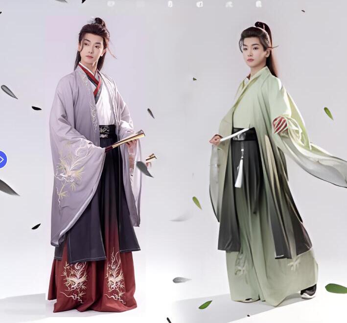 男女兼用漢服唐装漢服　花柄刺繍　2点/3点セットアップ　ロング丈羽織コート　魏晉風カップル中華振袖漢服　ｔシャツ+ロング丈スカート　振袖中華古風コスプレ衣装　メンズレディースチャイナ舞台ステージ服　ハ
