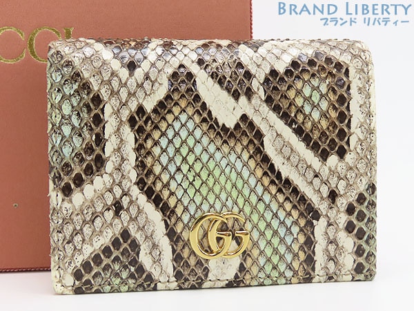 レア新品同様グッチGGマーモントパイソンカードケースウォレット二つ折り財布コンパクト財布パイソンレザー456126