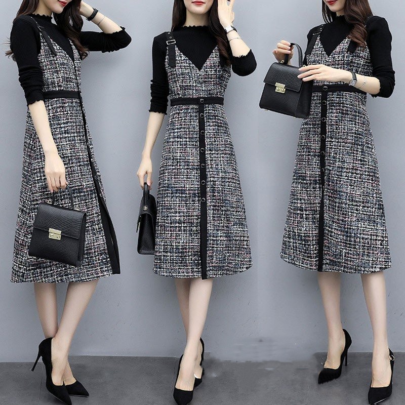 セットアップ ワンピース レディース ニット セーター 2点セット 長袖 膝丈 Aライン Vネック 5,557円