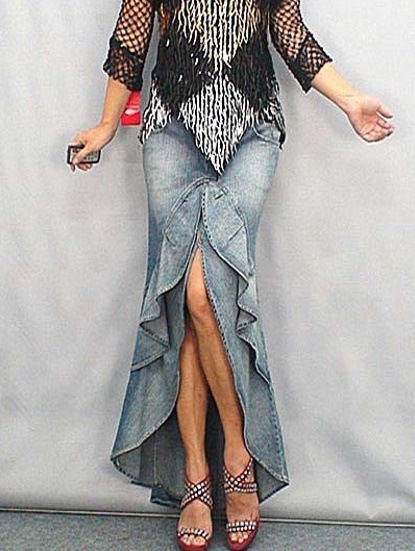 3279.デニムマーメイドカジュアルボトムス 2019春夏 sale マキシ丈 大人カジュアル ロング丈 マーメイド 美ライン フリル 前スリット お出かけ お呼ばれ 女子会 普段使い 100,000円