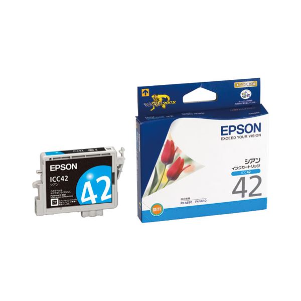 （まとめ） エプソン EPSON インクカートリッジ シアン ICC42 1個 (×4セット)