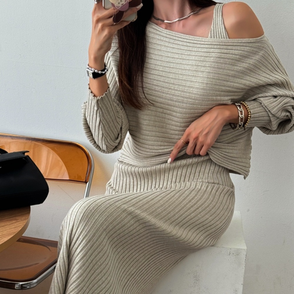 (NAK21) ボートネックニット+ニットワンピースセット DM43-セット-12