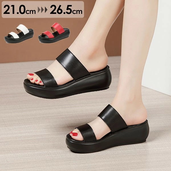 ウェッジソール サンダル 厚底 ウエッジソール 厚底サンダル レディース ヒールサンダル ミュール 小さいサイズ ストーム 3colors ヒール6cm 大きいサイズ ブラック ホワイト レッド カジ