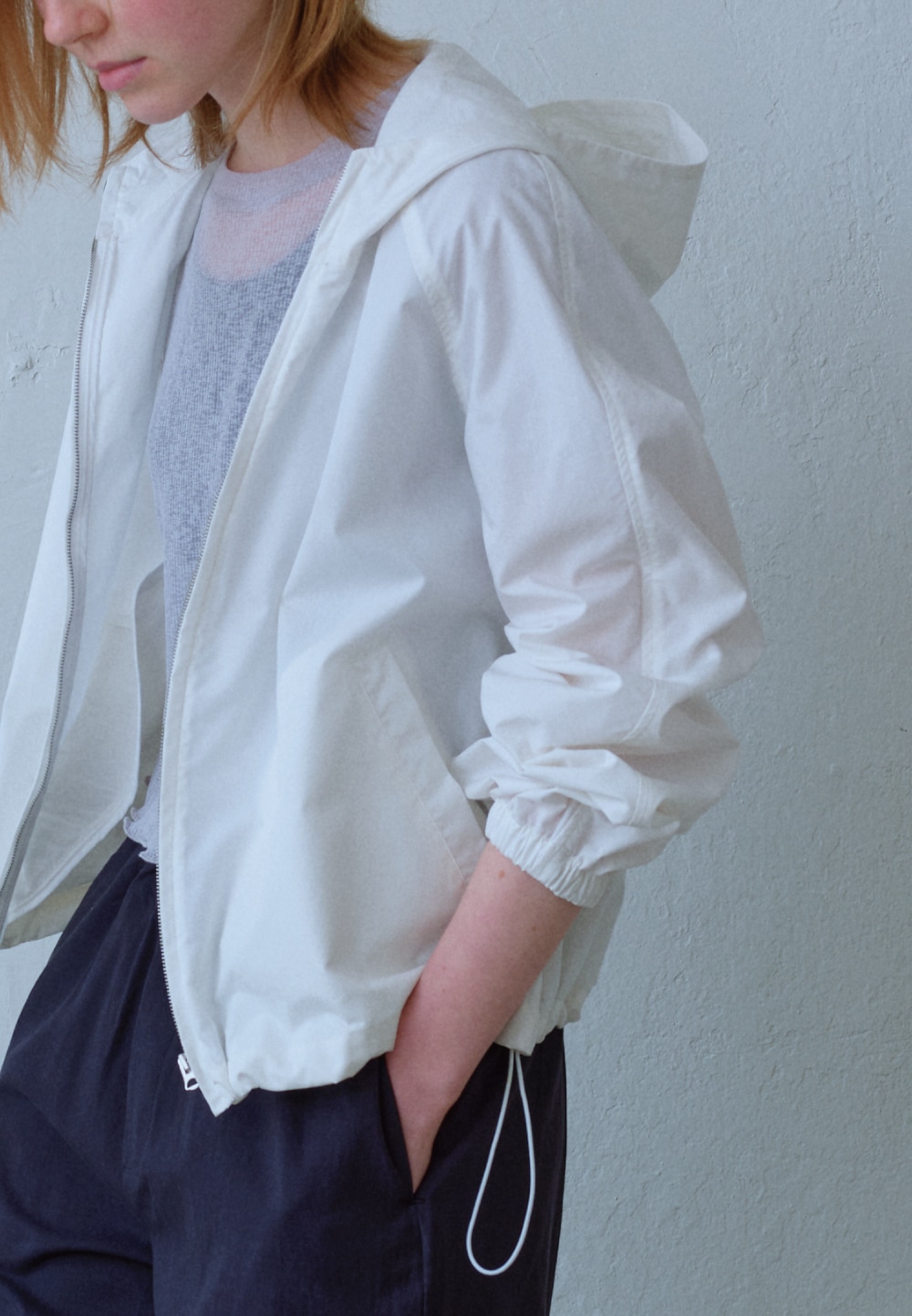 【POSZER】 STRING HOOD ZIP-UP JACKET : WHITE