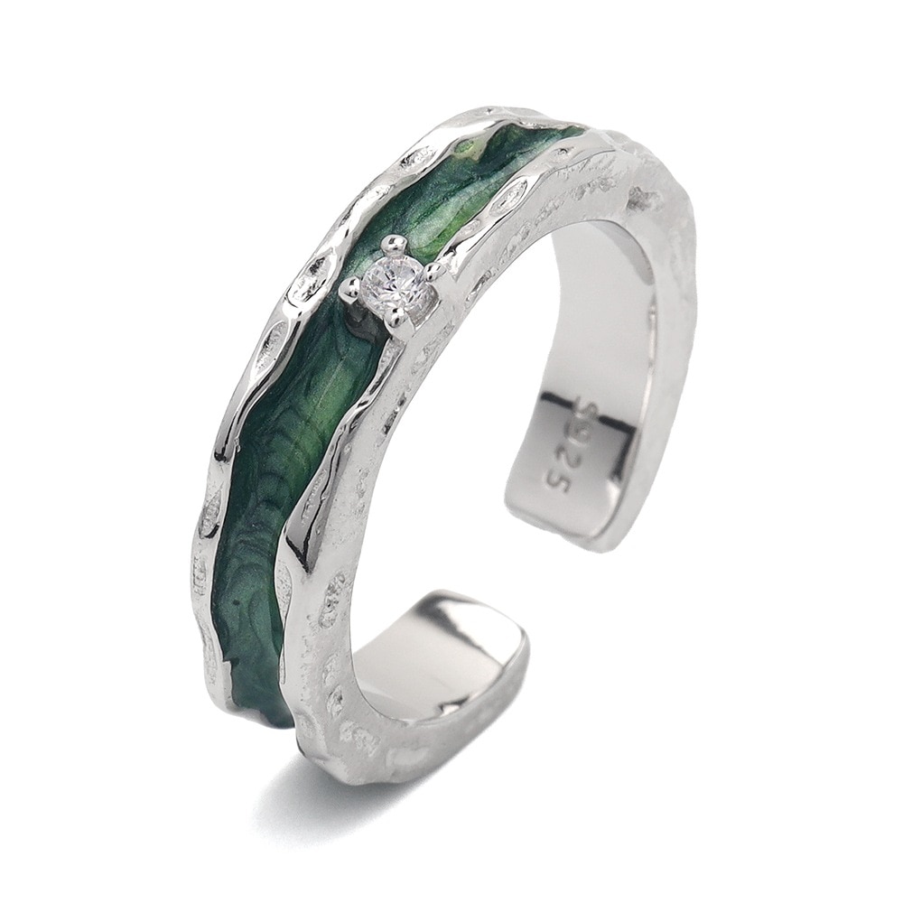 925 ニュアンスたっぷりのエナメルに一粒のジルコニアがキラリと輝くリング [cr561-green] 5,247円