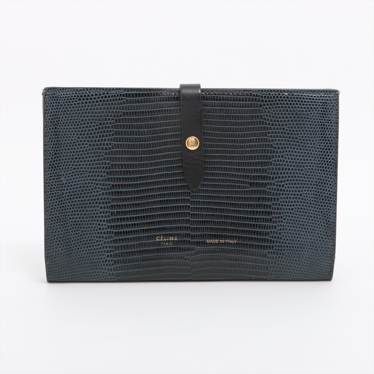 美品 ラージストラップ リザード レザー 長財布 長財布 二つ折り 三つ折り コンパクト ウォレット ラウンドファスナー ブラック 黒 レディース MMM BG15-2 中古