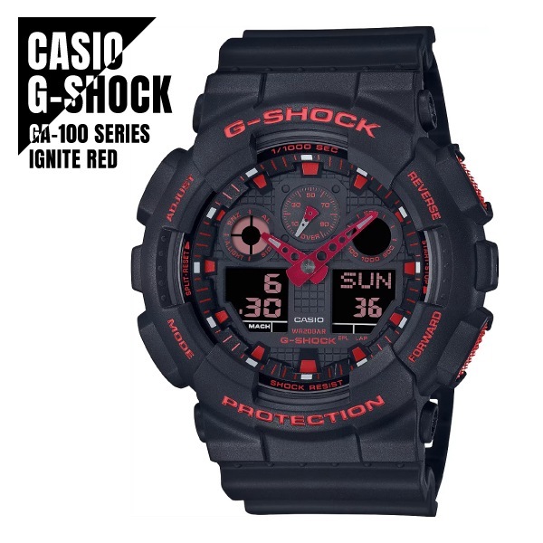 ジーショックCASIO カシオ 腕時計 G-SHOCK Gショック Ignite Red イグナイトレッド シリーズ GA-100BNR-1A 腕時計 メンズ