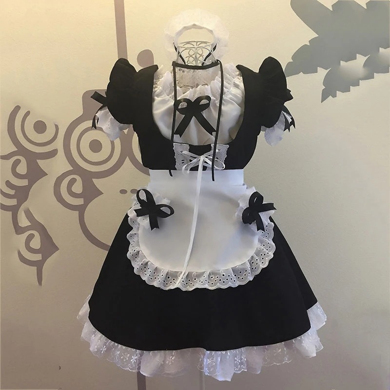メイド服 黒白 荷葉フリル 6点セット スカート コスプレ衣装 Lolita