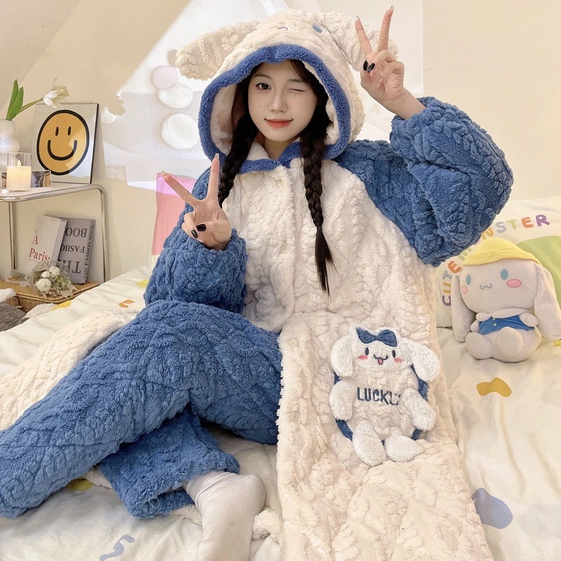 通学 玉桂犬スリーパー女性秋冬厚手加絨サンゴ絨毯パジャマ三層綿長バスローブ部屋着 保育園 小学部