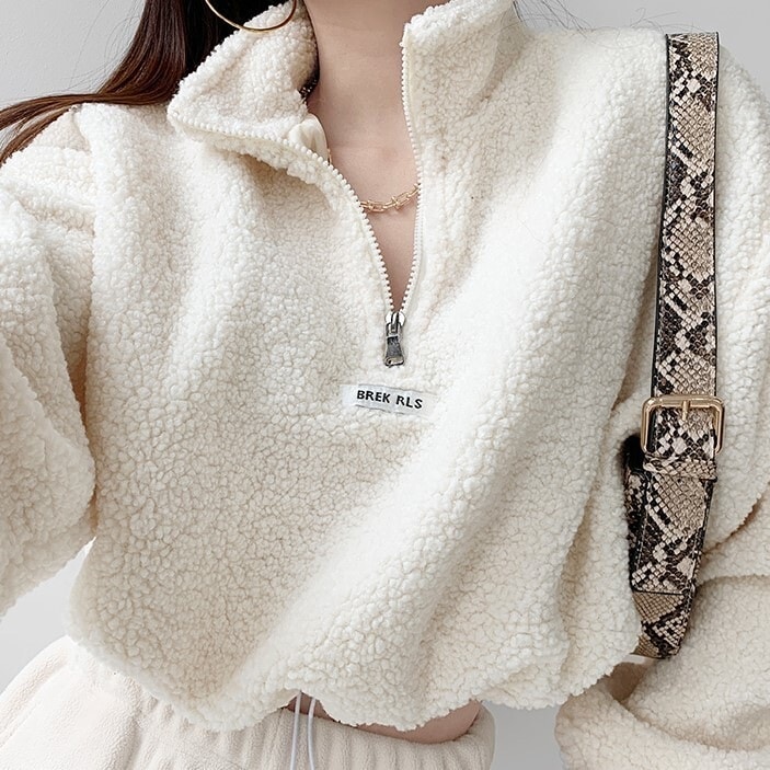 アウター フリース ブルゾン プルオーバー 長袖 ハーフジップ 前開き ボアフリース かわいい 大人可愛い きれいめ シンプル カジュアル 大人 上品 おしゃれ レトロ 大人女子 こなれ感 ラフ