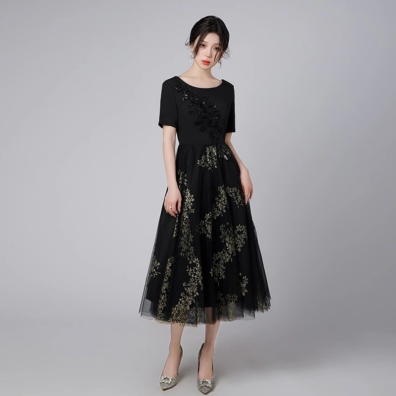 縁夢 黒 イブニングドレス 半袖 演出 ワンピース パーティードレス キャバ 着痩せ 大人 同窓会 披露宴 卒業式 結婚式 演奏会 ウェディング 二次会 発表会 メガ割 5,301円