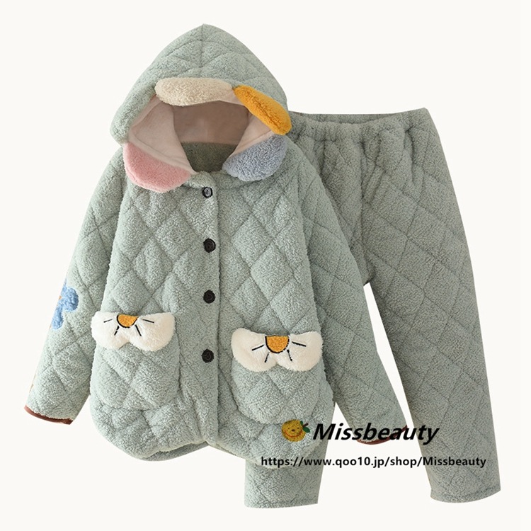 120-150CM：2点SET秋冬新入荷 子供服 キッズパジャマ 子供 おしゃれ 長袖 韓国ファッション フランネル もこもこ ふわふわ 暖かい 可愛い ルームウェア 部屋着 寝巻き もこもこ