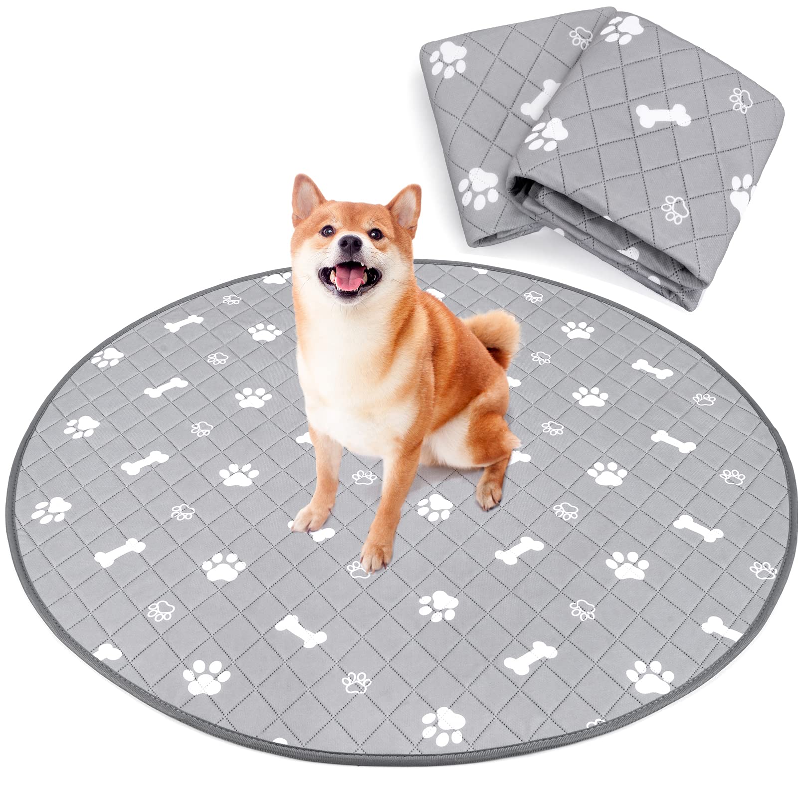 洗える ペットシーツ 丸型 八角形ペットサークルに最適 おしっこパッド 猫 犬用 多頭飼い ペット用 トイレ下敷きマット 速乾 脱臭 抗菌 滑り止め 大判サイズ（グレー　直径91.5cm 二枚セット）