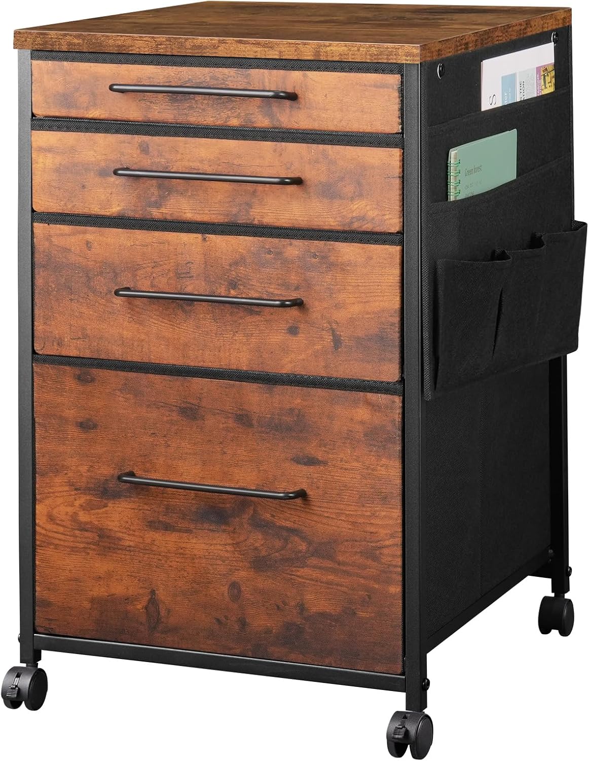 YeTom デスクワゴン キャビネット サイドチェスト オフィス 布製 袖机 サイドワゴン 4段 A4対応 大容量 キャスター付き デスク下収納 幅400*奥行400*高さ650mm 柜子 樹脂 ビン