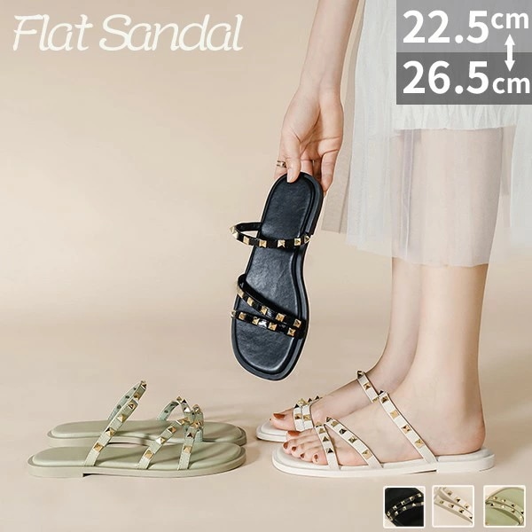 リベットサンダル フラットシューズ レディース リベット ローヒール 26.0 26.5 大きいサイズ ぺたんこ 歩きやすい 疲れにくい おしゃれ かわいい きれいめ 走れる 旅行 大きいサイズ 履き 5,028円