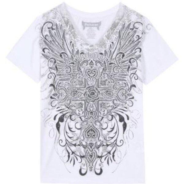 女性プレミアムWING Vネックタトゥー半袖Tシャツ B252TS692