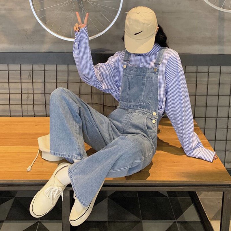 小柄な女性向けのバッグジーンズで年齢を減らしスリムに見える2024年春と秋の学生多目的レトロワイドレッグジャンプスーツ