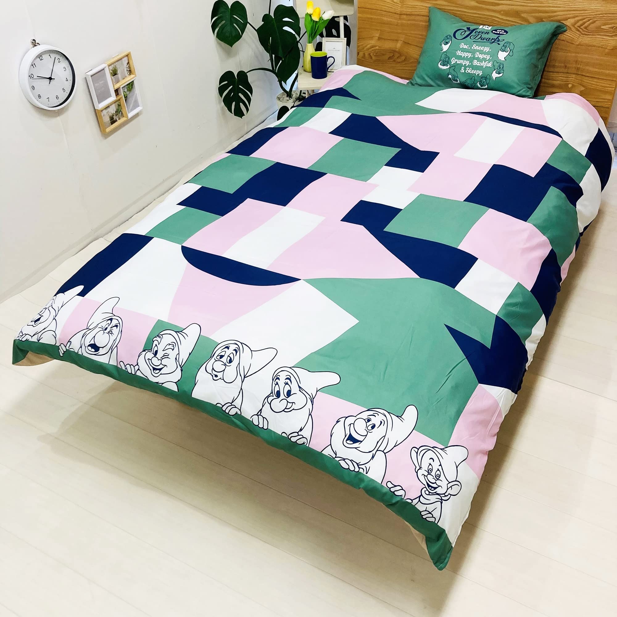 MORIPiLO モリシタ 布団カバーセット 白雪姫 7人の小人 150x210cm シングル ディズニープリンセス キャラクター グッズ (掛け布団カバー・枕カバー) グリーン 4621102