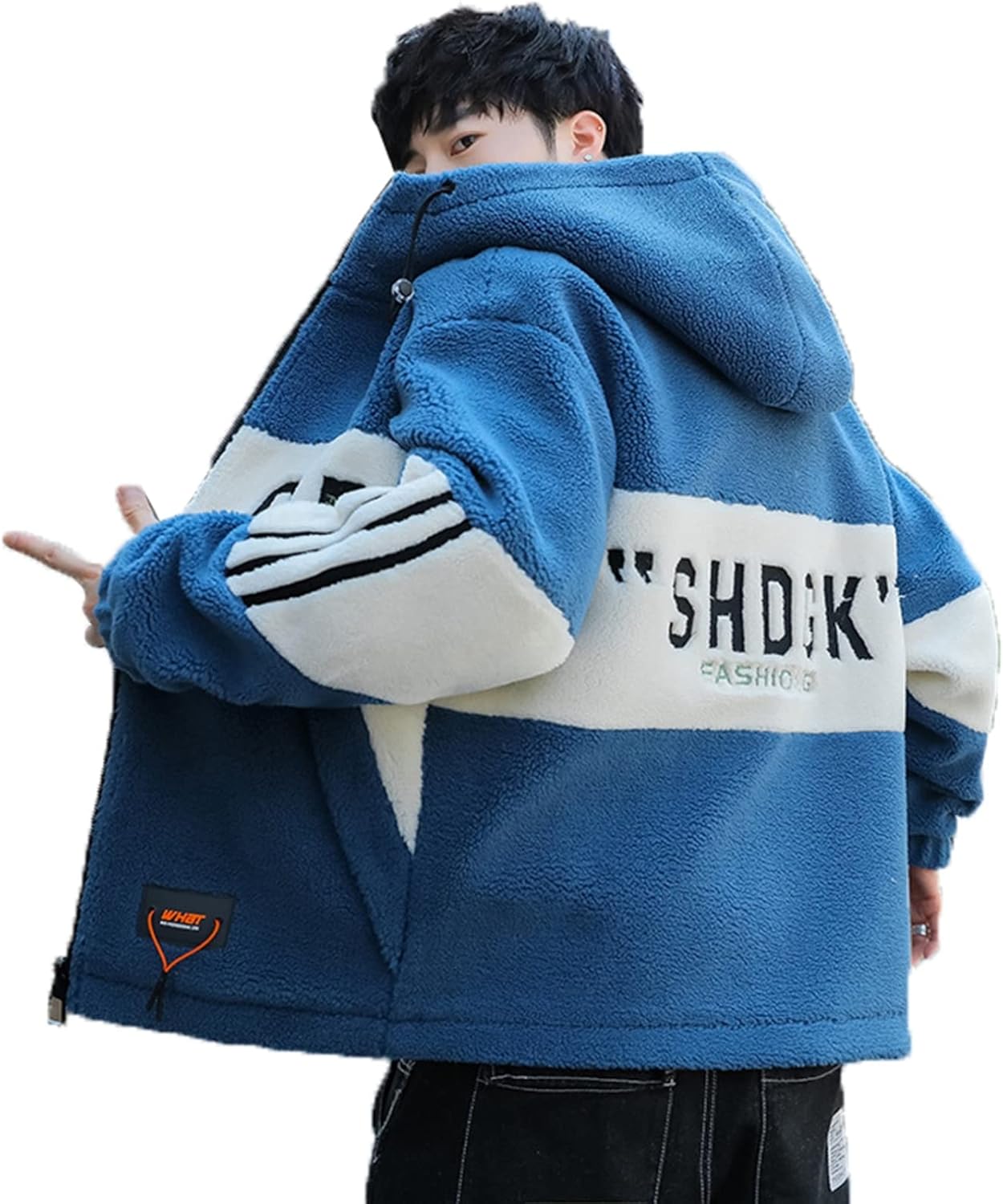 メンズ フリース ボアジャケット フード 起毛 厚手 秋服 冬着 パッチワーク スタジャン ブルゾン 中綿ジャケット オーバーサイズ 着痩せ カジュアル ファッション 大きいサイズ 学生
