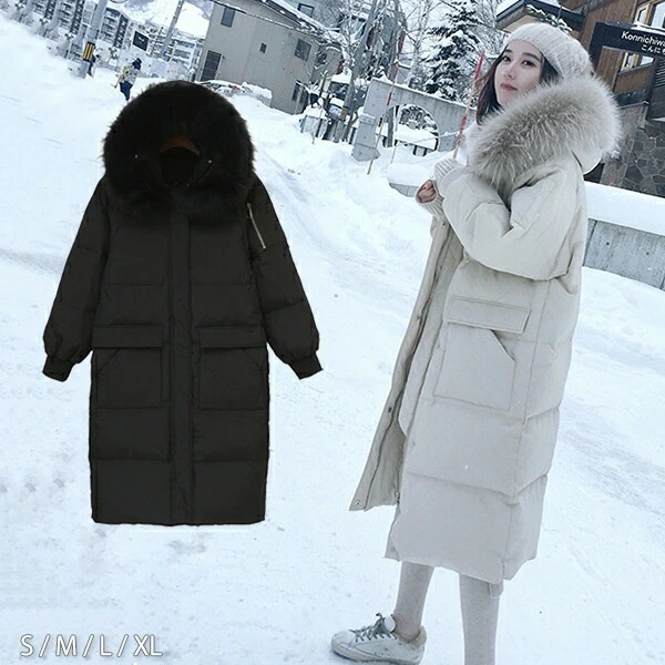 ダウンコートレディースロングダウン冬中綿コートダウンジャケット帽子付きファー無地ロング丈スタンドカラー着痩せ大人フェミニン大きいサイズファーフードゆったり厚暖かい防寒対策防風韓国ファッションおしゃれ