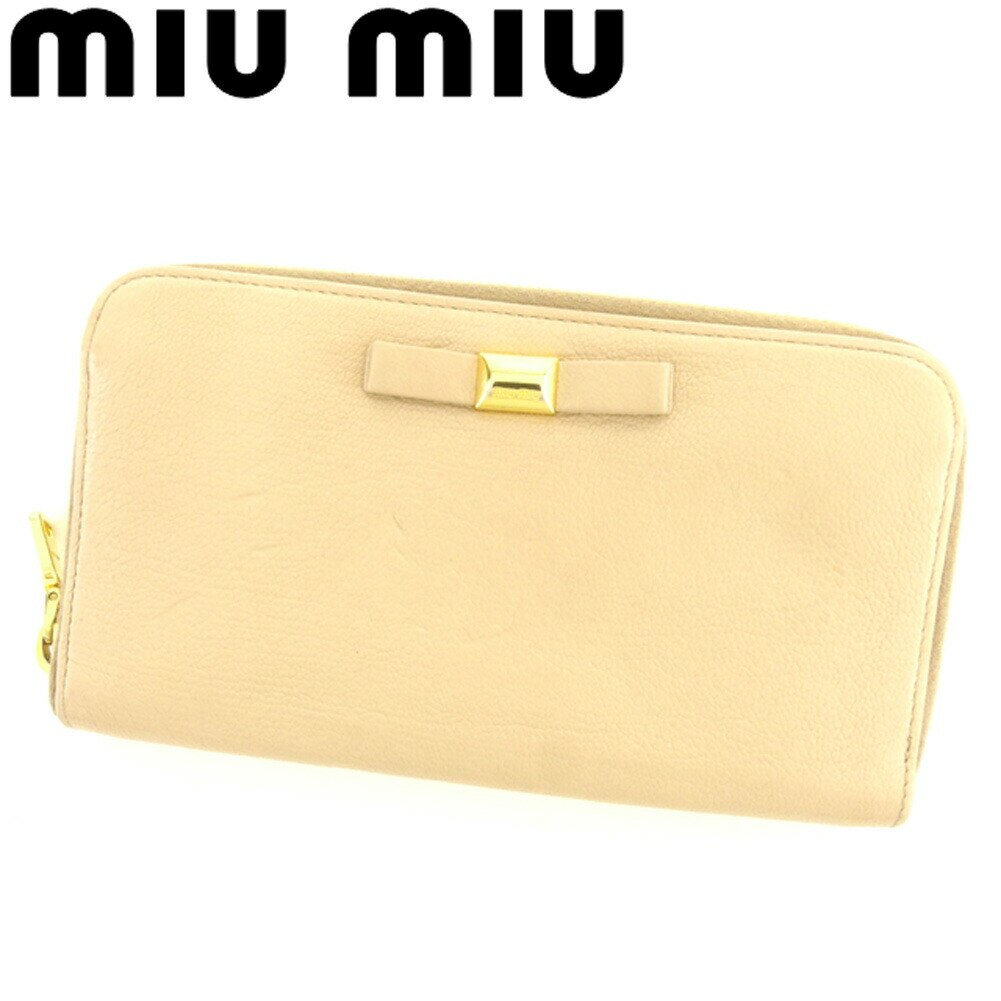 長財布 ラウンドファスナー 財布 リボンモチーフ ピンク ベージュ ゴールド 中古