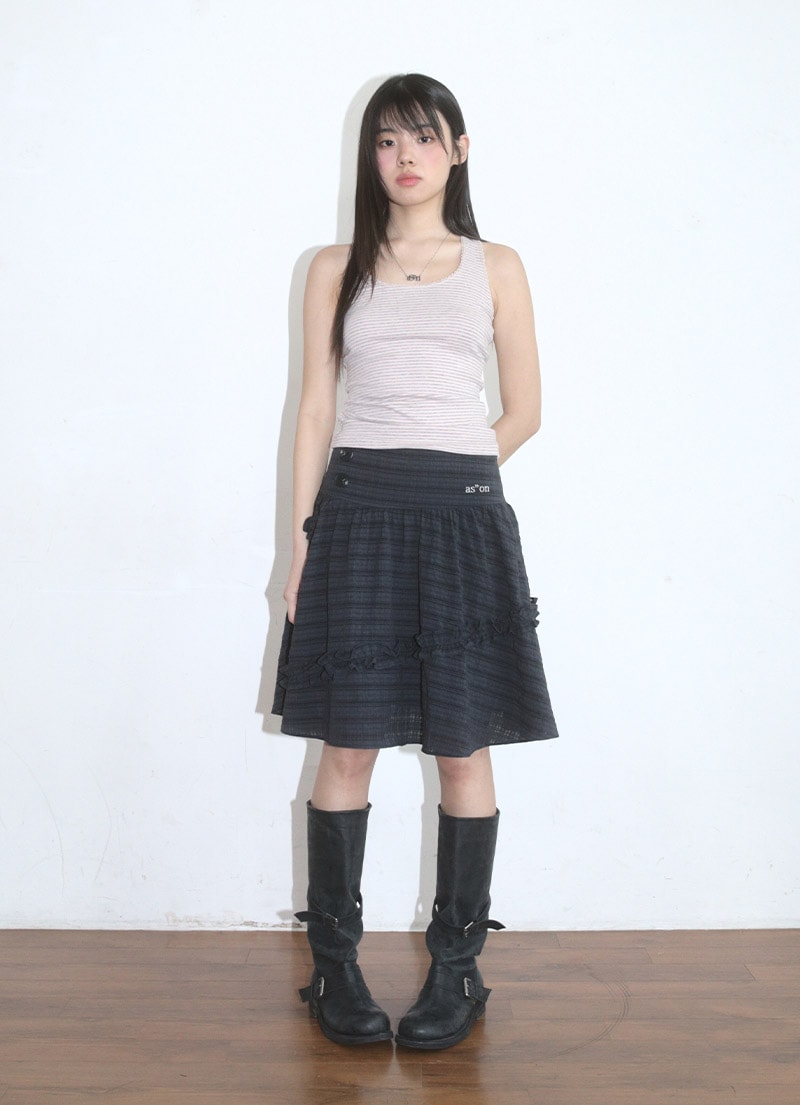 【AS"ON】 BERRY FRILL SKIRT / CHARCOAL 正規品