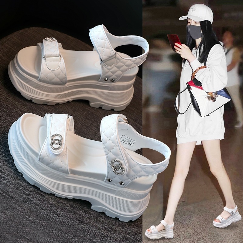 厚底サンダルレディース 新作 超人気 厚底 パンプス 8cmヒール アップ ダイヤモンド付き