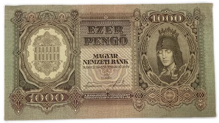 大型紙幣 ハンガリー 1000ペンゴ 1940年 美品 Magyar Nemzeti Bank ＃116 世界 外国 貨幣 古銭 旧紙幣 旧札 旧 紙幣 アンティーク
