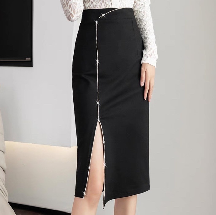 レディース スカート ボトムス カラースカート タイトスカート 膝下 タイト スリム 細身 アシンメトリー フェミニン スリット サイドジップ ハイウエスト きれいめ クール モード系 エレガント