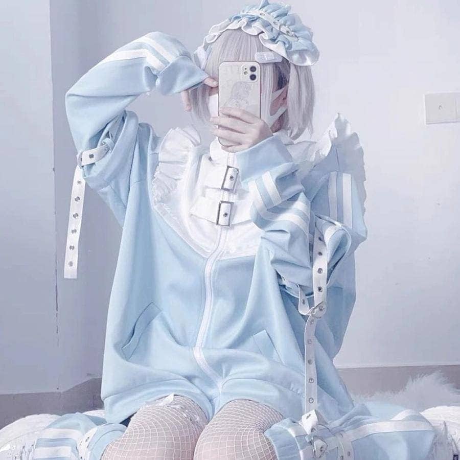 ロリータ 地雷系 スウェットセット 上下セット トップス＋ショートパンツ 水色 セットアップ