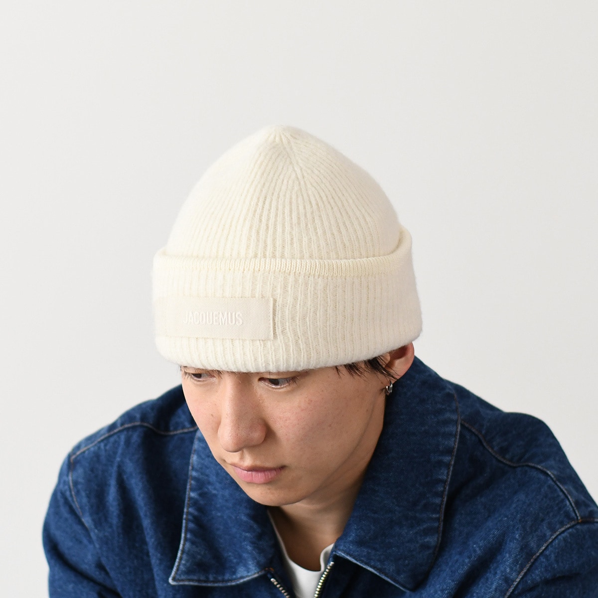 ニット帽 LE BONNET GROS GRAIN ビーニー 246AC666 メンズ ユニセックス ホワイト リブ ロゴ 秋冬