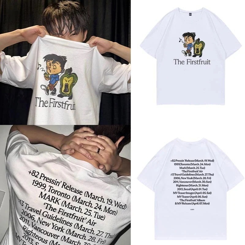 大人気！ Nct127mark Lee Markアルバムthefirstfruit Cotton Cotton Round Neck Thirt Tシャツ カットソー