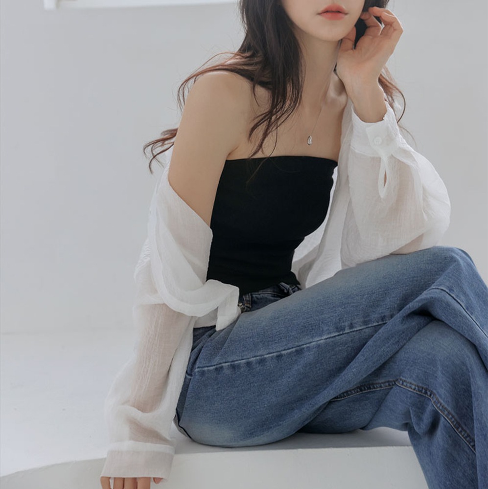 リリースストリングリンクルシースルーブルージョンシャツ