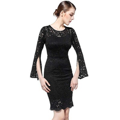 ミディ丈ドレス レースワンピース パーティードレス フォーマル ブラック
