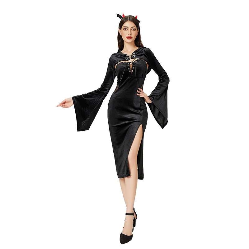 【即納】アメリカ女装暗黒ハロウィーン服装黒セクシーギャル亜文化包尻修身ワンピース