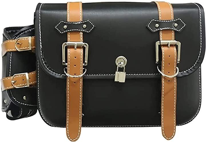 バイク サイド バッグ 専用 水筒入れ 大容量 防水 鍵 ケース 小物入れ ツーリング アウトドア(ベルト:茶色［大］ 1個, 33x25x13cm)