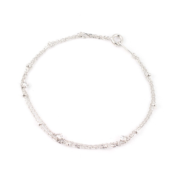 リボン済＆紙袋 ブレスレット 正規品 レディース 2連ブレスレット シンプル キュービックジルコニア シルバー素材 祝い