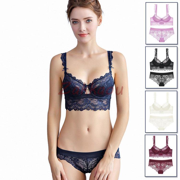 ブラジャー ショーツセット 女性下着 上下セット 3/4カップ 総レース シースルー 脇肉 ブラ　育乳ブラ バストアップ
