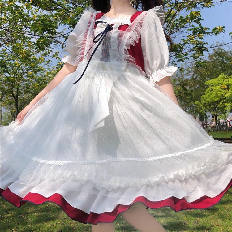 ロリータドレスロリータ二次元 サンタ愛されドッキングワンピース韓国ファッション レディースドレス ロリータ 半袖ワンピース