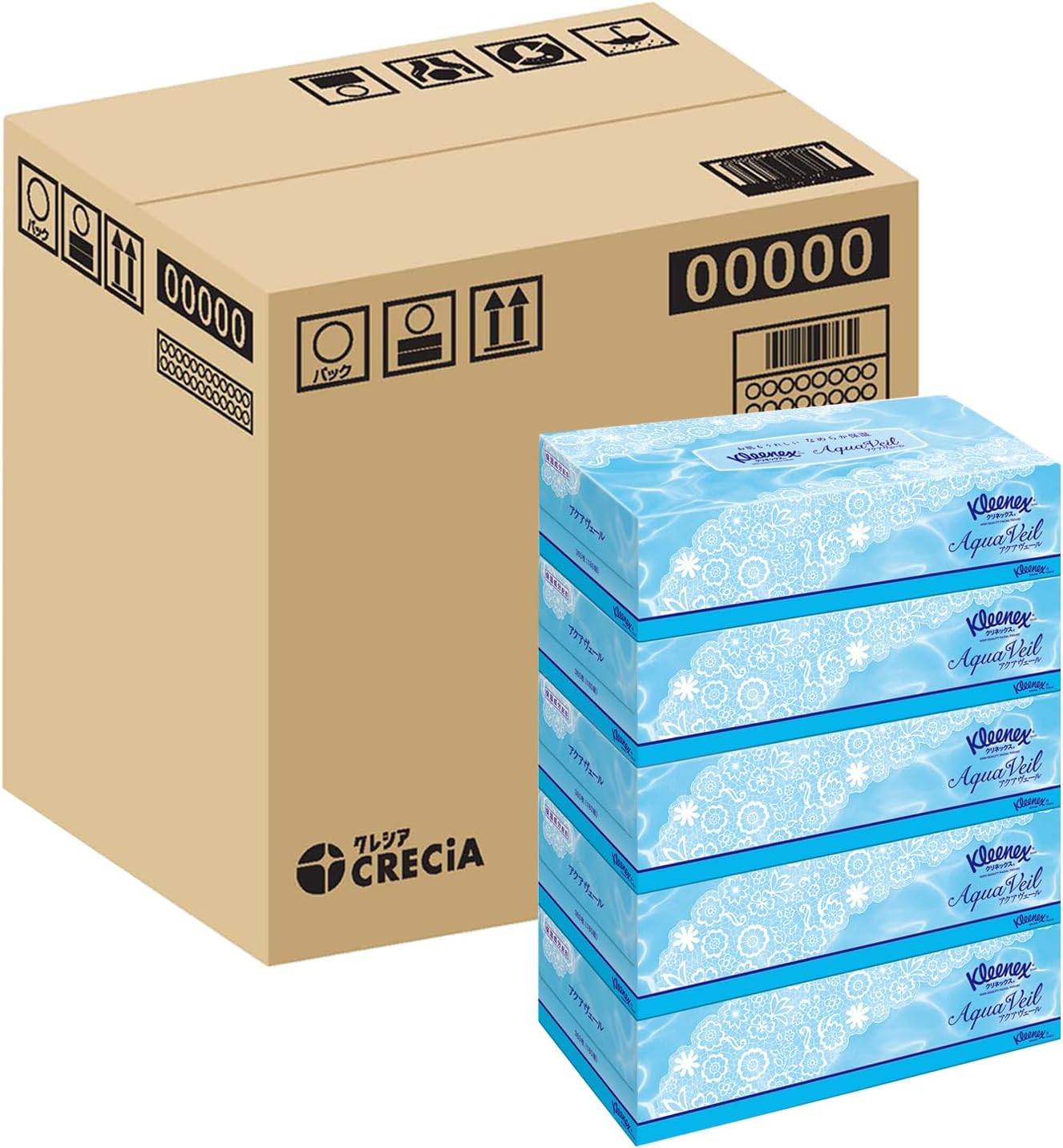 クリネックス ハーフケース品 ティシュー アクアヴェール 360枚 180組 5箱 ×4パック入り