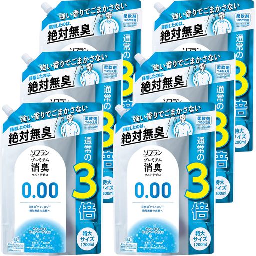 ソフラン プレミアム消臭 【ケース販売 大容量】 ウルトラゼロ 柔軟剤 詰め替え 特大1200ml×6個セット