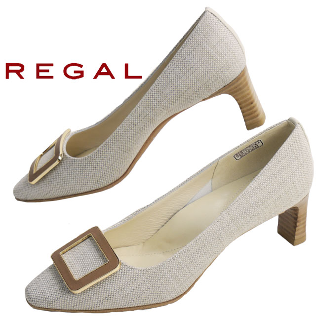 リーガル パンプス レディース バックルパンプス アーモンドトゥ 通勤 靴 メイドインジャパン オフィス 日本製 F63Q ベージュファブリック