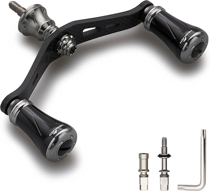 90mm リール ハンドル シマノ ダイワ 通用 1.5K炭素布 カーボンクランクハンドル スピニングリール用 Chess Series -(19mmノブ搭載 - ブラック＆ガンメタル)