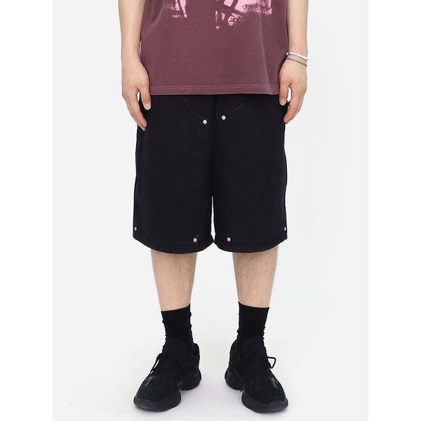 男女兼用ハーフパンツ 5分丈 黒デニム バミューダ カーペンターパンツ STJ076_P397996783