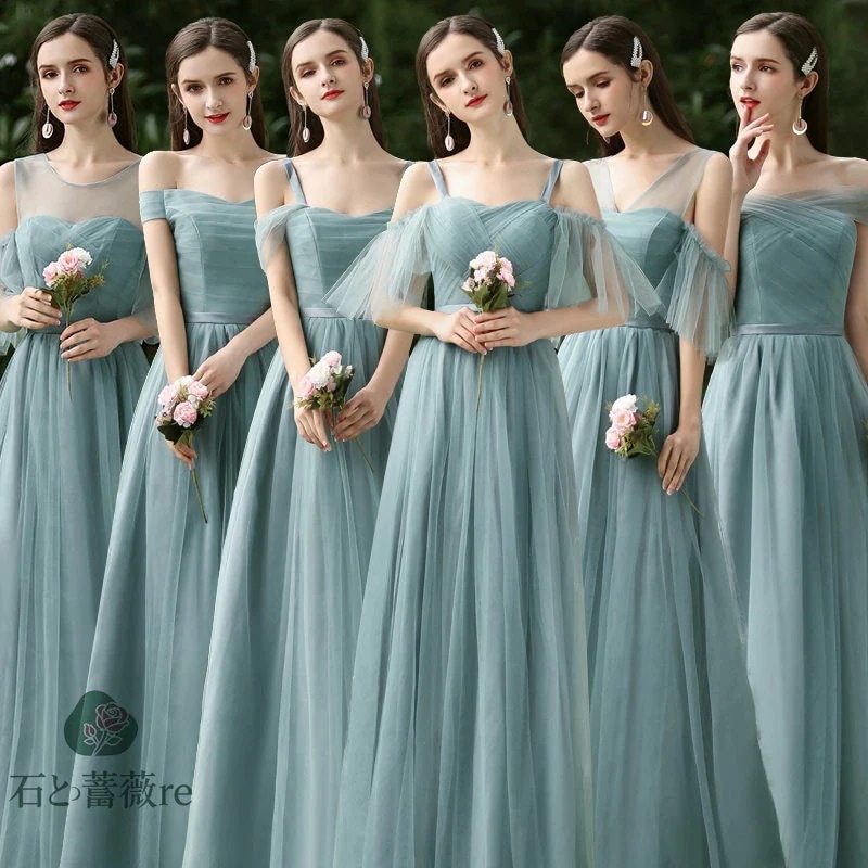 【実店舗が人気】ロングドレス ブライズメイド フォーマルドレス パーティードレス Aライン フレア 結婚式 ワンピース マキシ丈　ロング丈 記念日 ダンス衣装 グリーン　海外通販