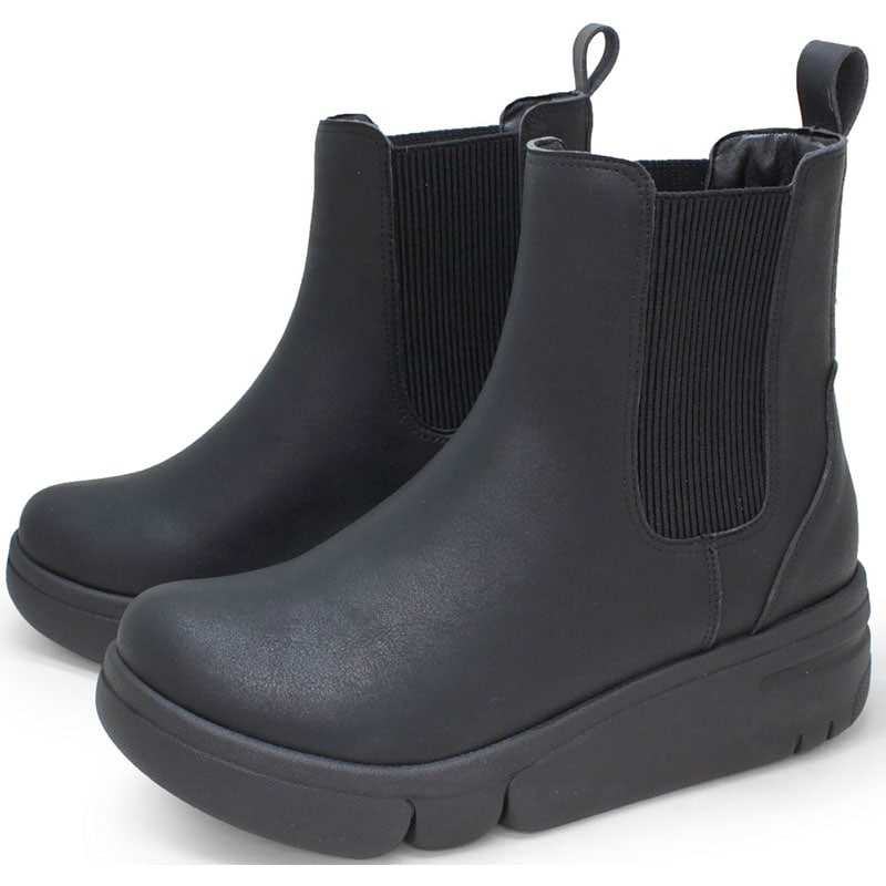 厚底軽量サイドゴアブーツ カジュアル シューズ (re163c-blk)