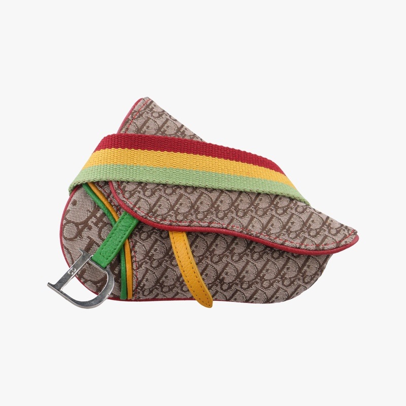 サドルバッグ ベージュ×レッド×マルチカラー ジャガード×レザー 96BM-10中古