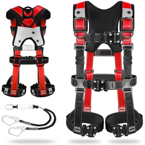 フルハーネス 新規格 セット フルハーネス安全帯：全身反射 安全保護 ワンタッチ バックル 脱着簡単 ハーネス安全帯 ランヤード付き 2丁掛け 肩パッド 腿パッド 収納袋付き 墜落制止用器具 高所作業 8,522円